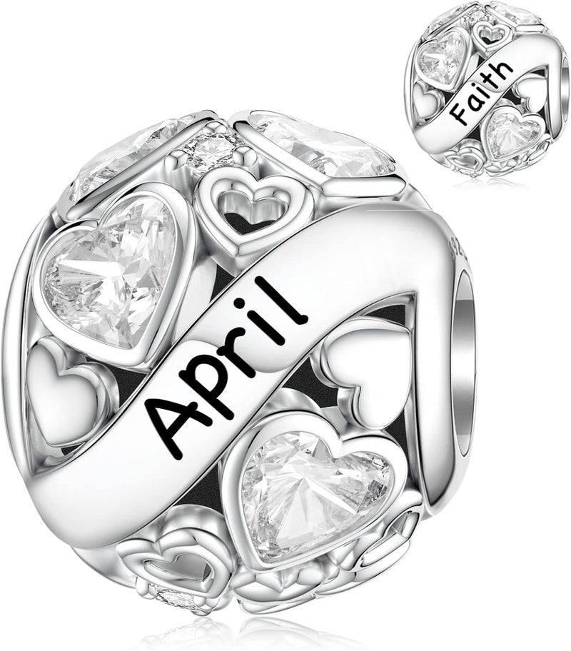 DALARAN Birthstone Charms for Charms Bracelet 925 Sterling Silver Heart Bead Happy Birthday Charms for Women - Image 1